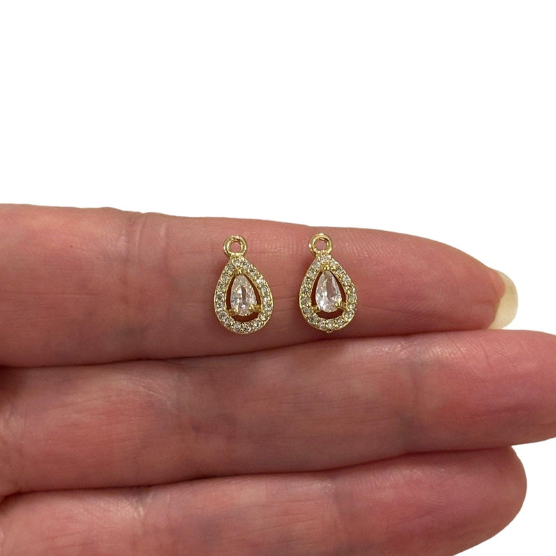 18K Gold Plated CZ Drop Charms, 2 Pcs in a pack