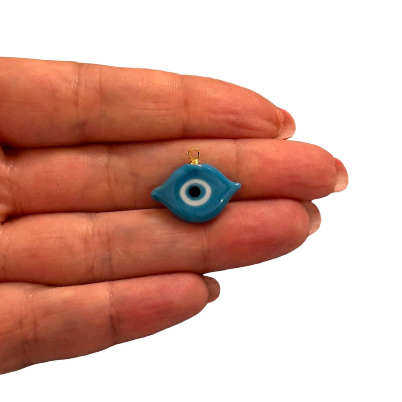Hand Made Murano Glass Blue Evil Eye Charm with 24Kt Gold Plated Pin