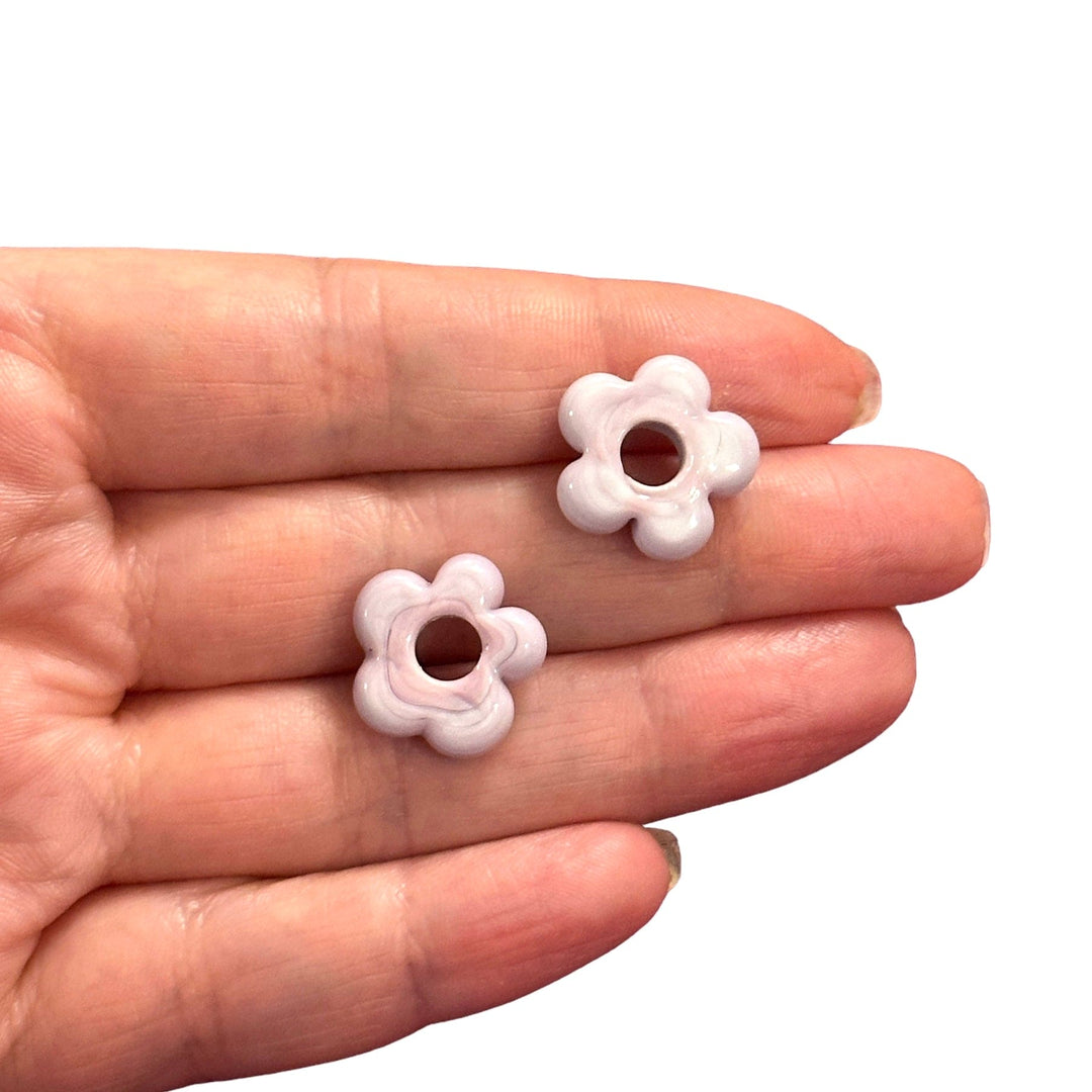 Hand Made Murano Glass Flower Charms With 5mm Holes, 2 pcs in a pack