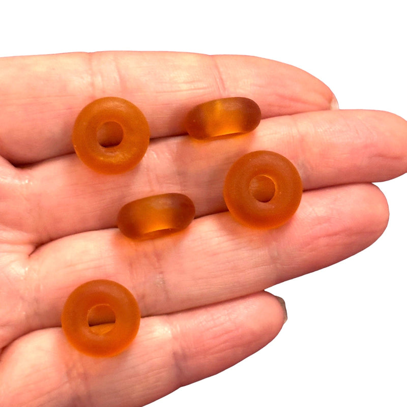 Hand Made Murano Glass Frosted Rondelle Beads With 5mm Holes, 5 pcs in a pack