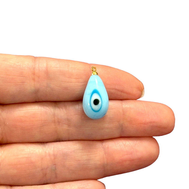 Hand Made Murano Glass Double Side Evil Eye Drop Charm With 24Kt Gold Plated Pin