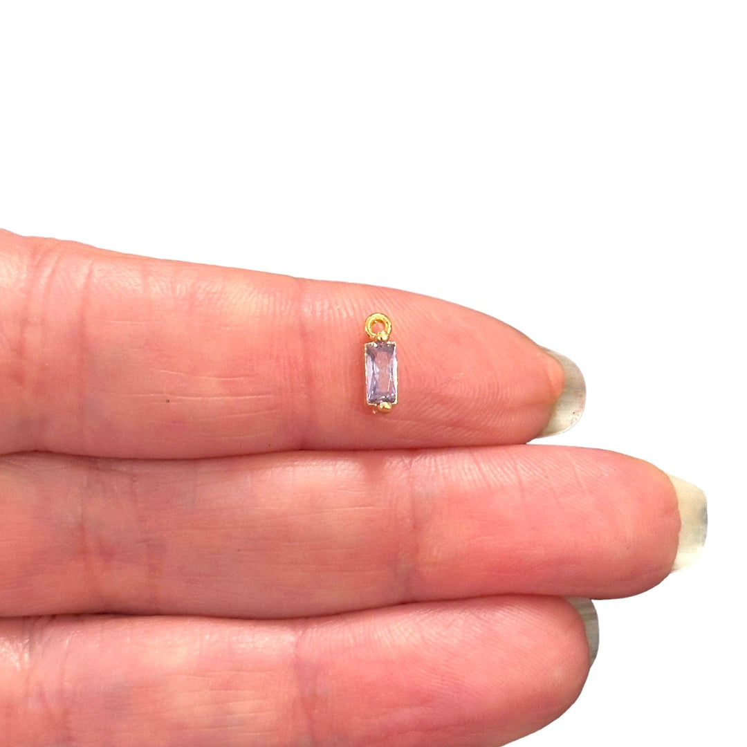 Birthstone Baguette 24Kt Gold Plated CZ Charms, Mini Birthstone CZ Charms