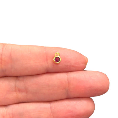 Birthstone Round 24Kt Gold Plated CZ Charms, Mini Birthstone CZ Charms