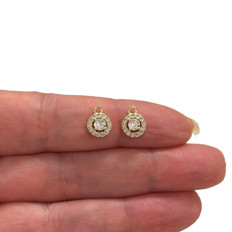 18K Gold Plated CZ Round Charms, 2 Pcs in a pack