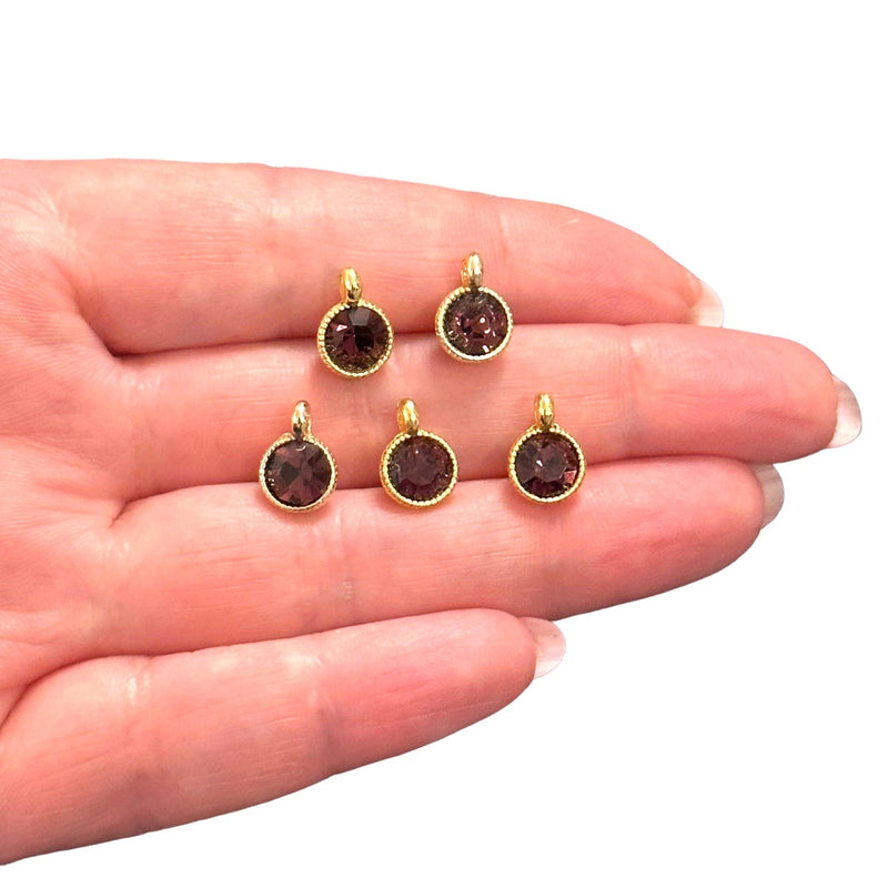 24Kt Gold Plated Amethyst Swarovski Charms, 5 pcs in a pack