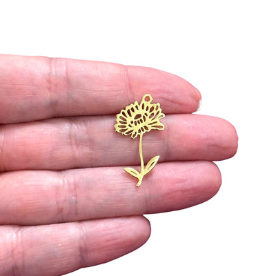 24Kt Gold Plated Birth Flower Charm, Birth Month Flower Pendant, Gold Floral Necklace