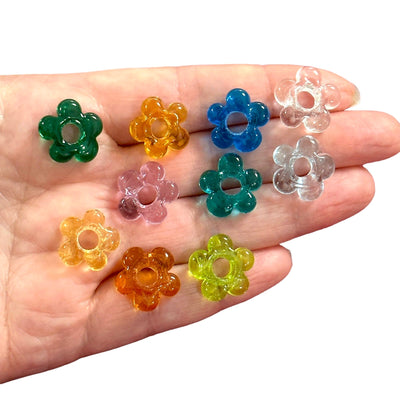 Hand Made Murano Glass Flower Charms With 5mm Holes, 2 pcs in a pack