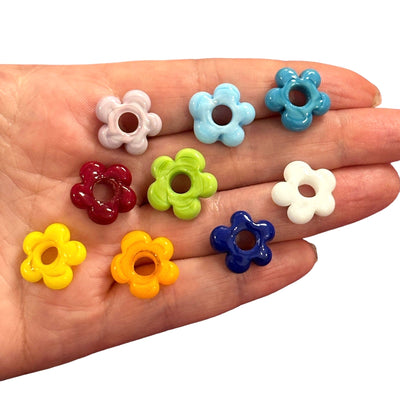 Hand Made Murano Glass Flower Charms With 5mm Holes, 2 pcs in a pack