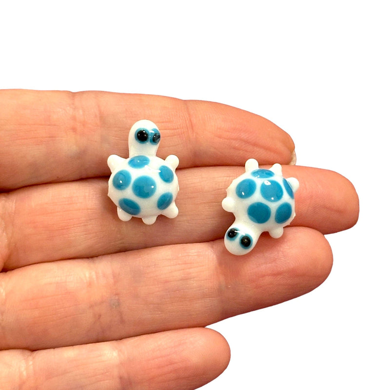 Hand Made Murano Glass Turtle Charm, Horizontal Hole Murano Glass Turtle Charm