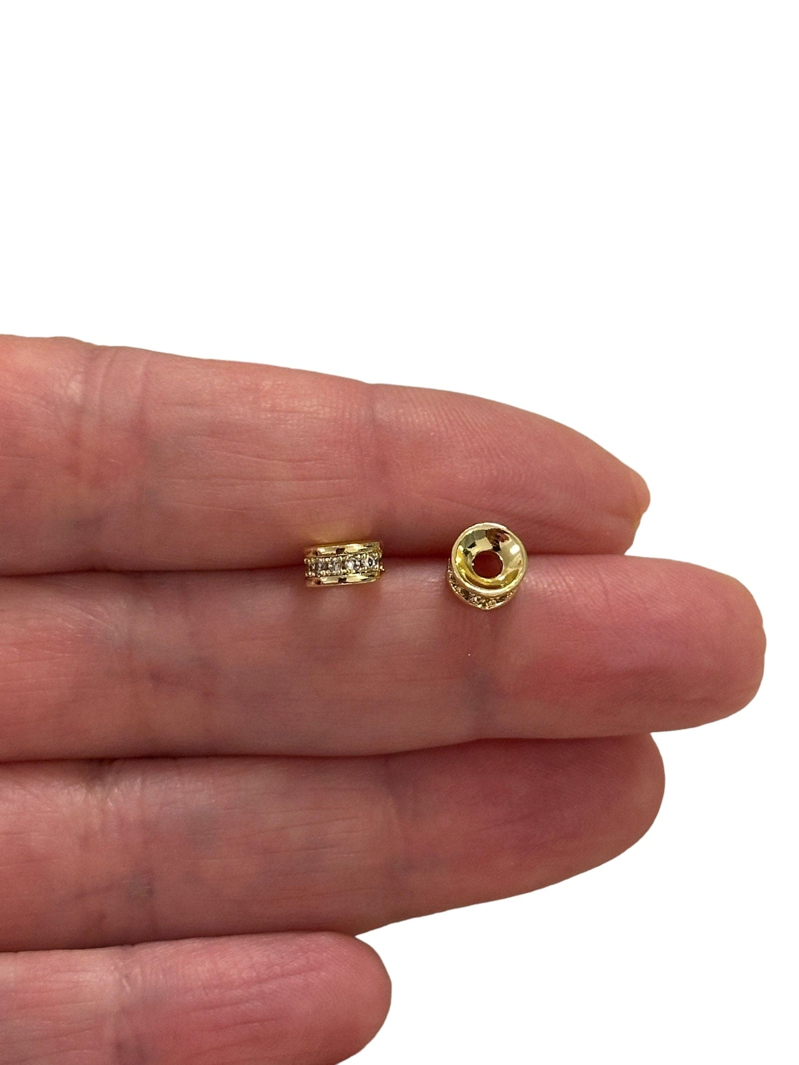 18K Gold Plated CZ Rondelle Spacer Charms, 2 Pcs in a pack