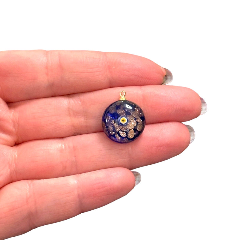 Hand Made Murano Glass Evil Eye Charm With 24Kt Gold Plated Pin