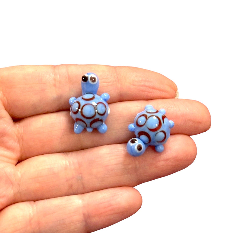 Hand Made Murano Glass Turtle Charm, Horizontal Hole Murano Glass Turtle Charm