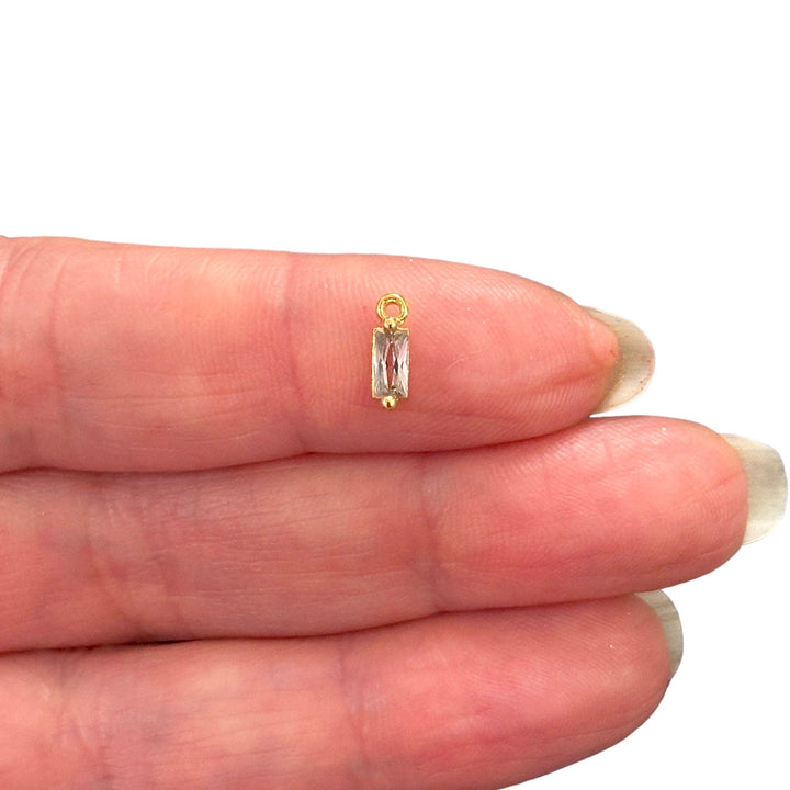 Birthstone Baguette 24Kt Gold Plated CZ Charms, Mini Birthstone CZ Charms