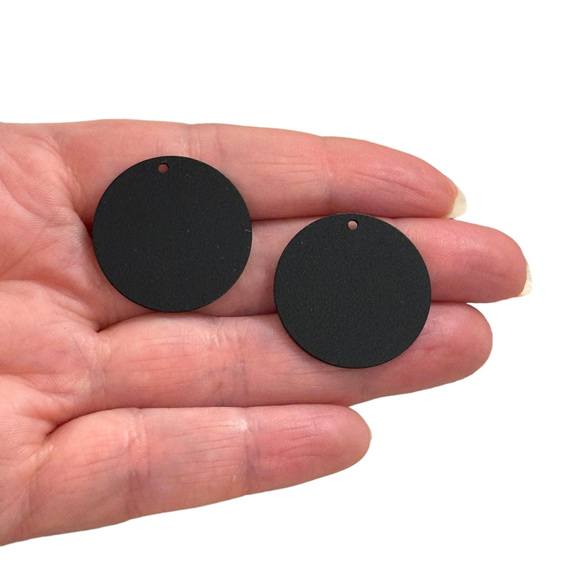 Black Plated 26mm Round Tag Charms, Black Round Tag Charms, 2 pcs in a pack