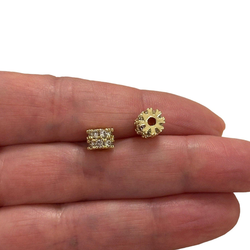 18K Gold Plated CZ Rondelle Spacer Charms, 2 Pcs in a pack