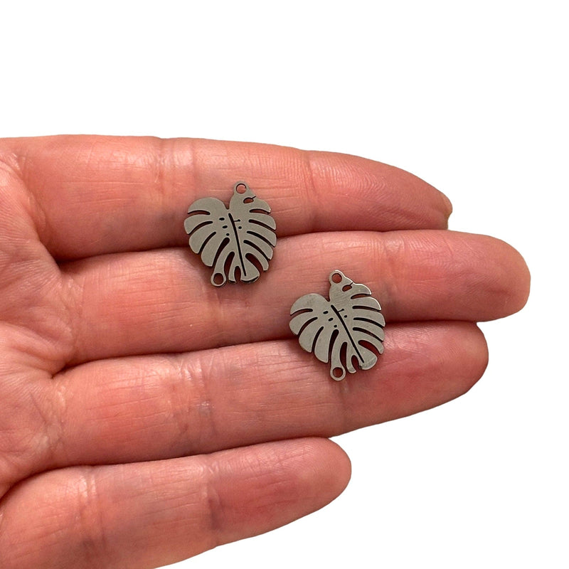 Stainless Steel Leaf Connector Charms, 2 pcs in a pack