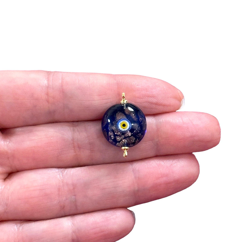 Hand Made Murano Glass Connector Charm With 24Kt Gold Plated Pins on Both Sides