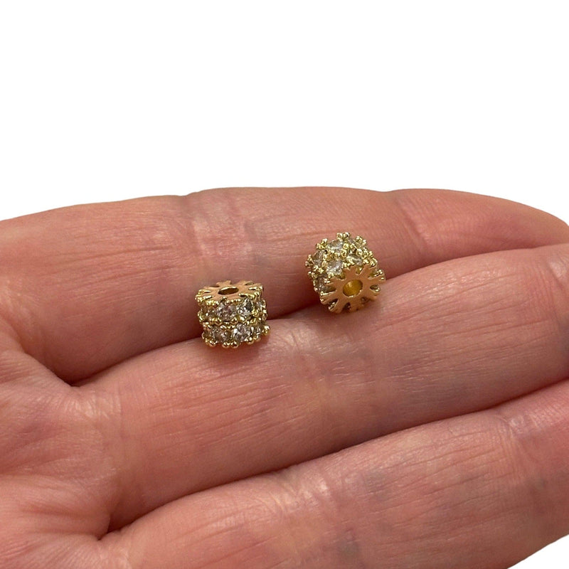 18K Gold Plated CZ Rondelle Spacer Charms, 2 Pcs in a pack