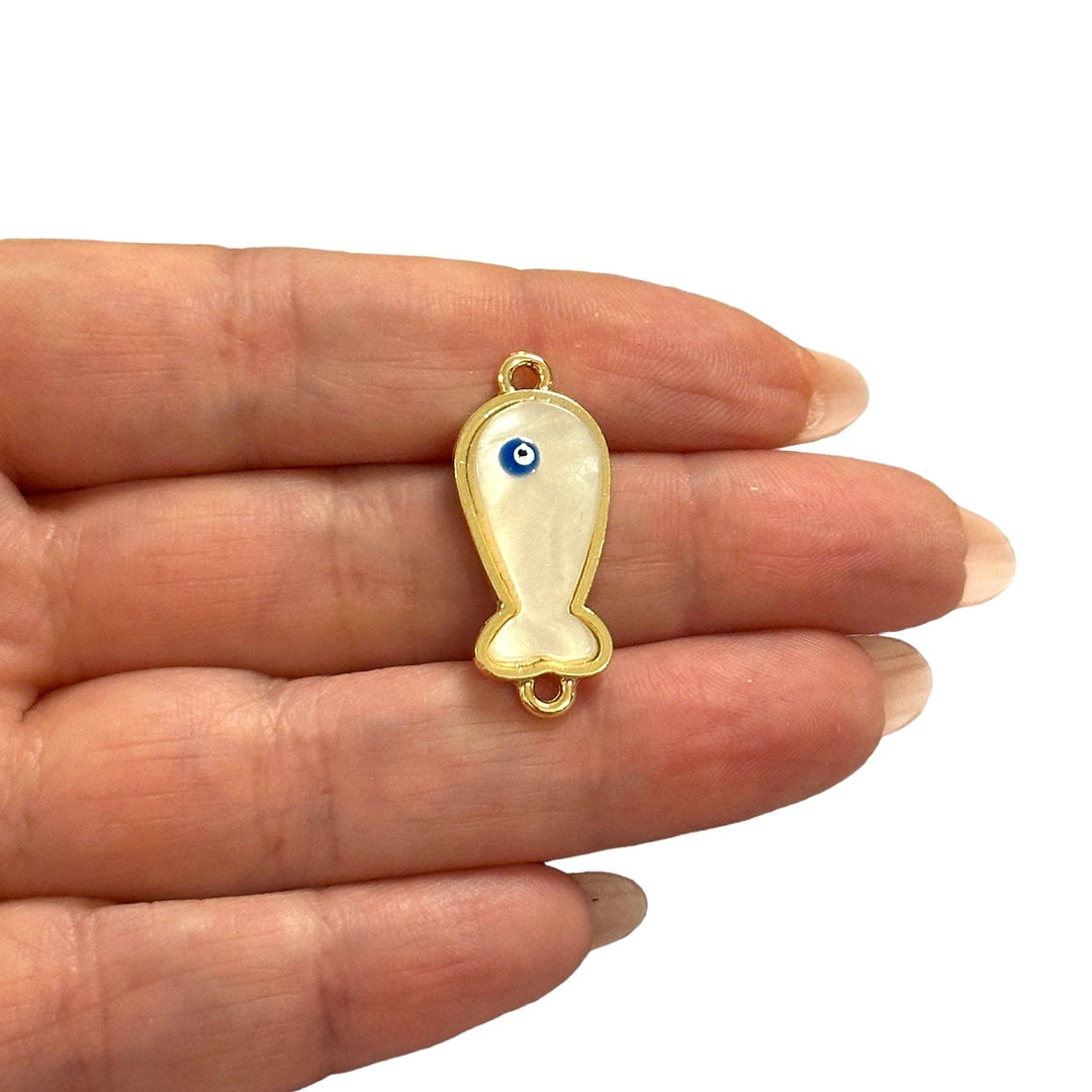 24Kt Gold Plated Brass&amp;Hand Made Resin Fish Double Loop Connector Charm