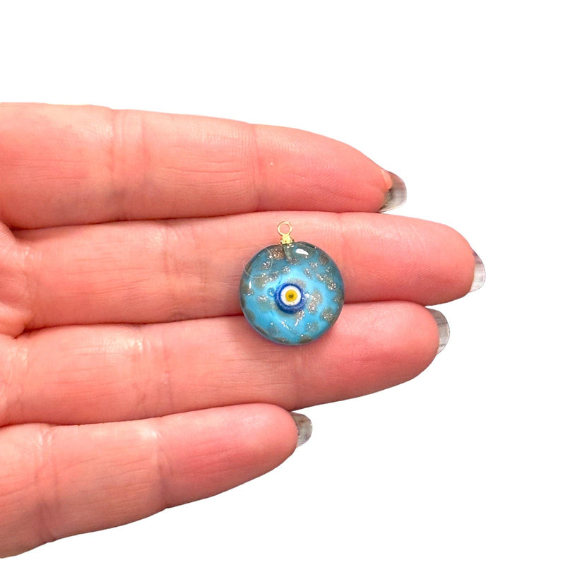 Hand Made Murano Glass Evil Eye Charm With 24Kt Gold Plated Pin