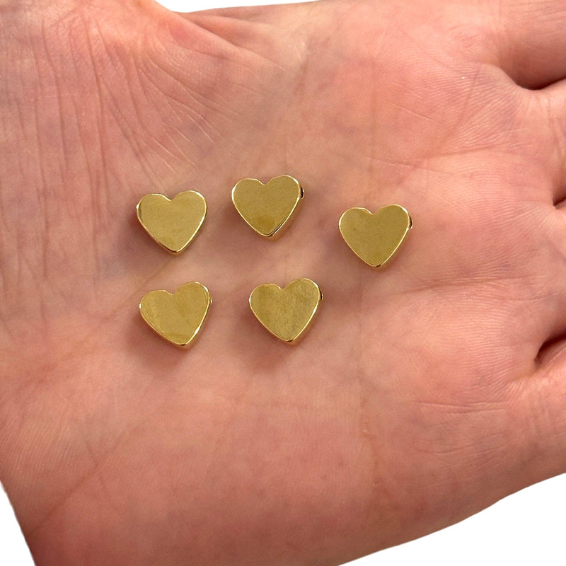 24Kt Gold Plated Heart Spacer Charms, Horizontal Hole Heart Spacers,5 Pcs in a pack