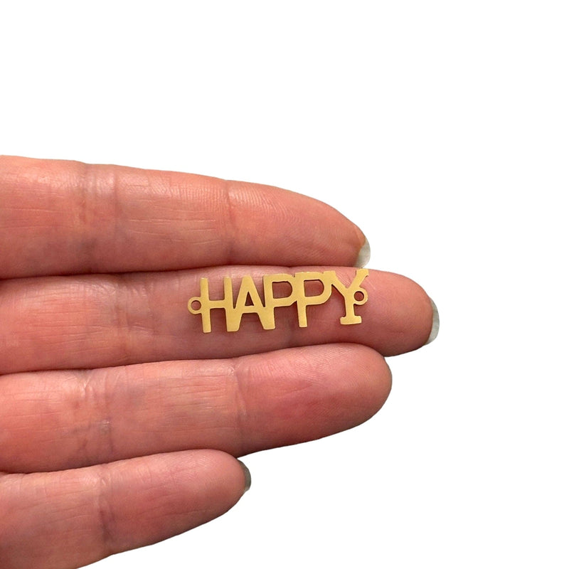 Stainless Steel 24Kt Gold Plated Happy Connector Charm