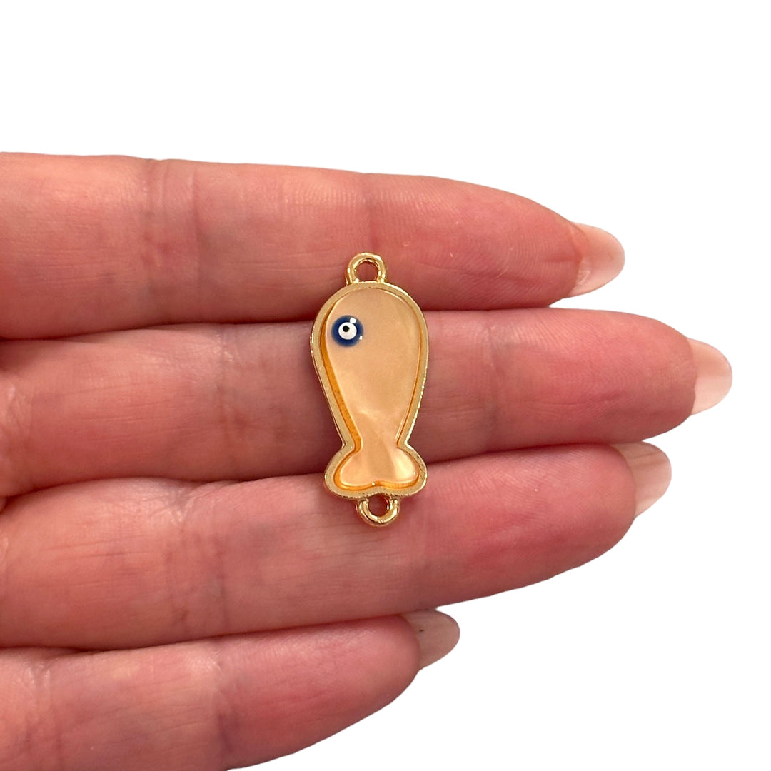 24Kt Gold Plated Brass&amp;Hand Made Resin Fish Double Loop Connector Charm