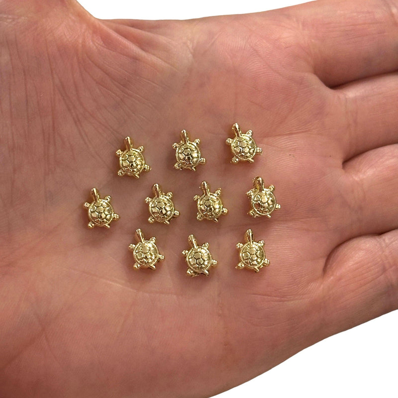 24Kt Gold Plated Turtle Spacer Charms, Vertical Hole Turtle Spacers,10 Pcs in a pack