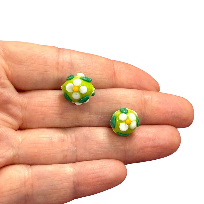 Hand Made Murano Glass Floral Bloom Round Beads, 2 pcs in a pack