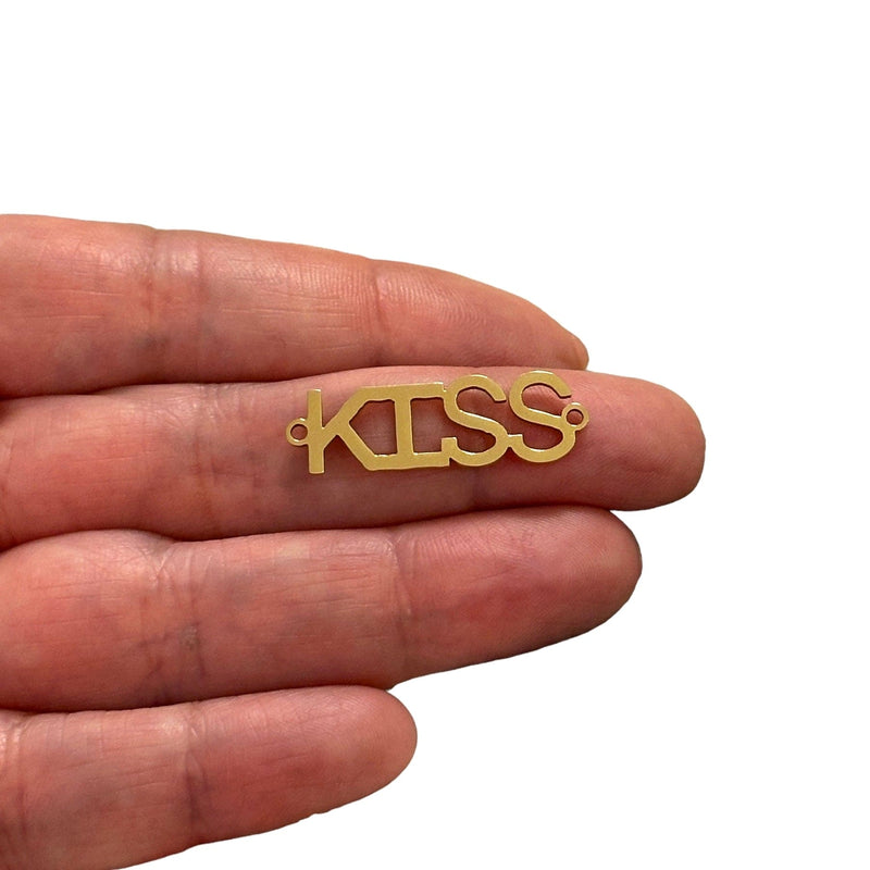 Stainless Steel 24Kt Gold Plated Kiss Connector Charm