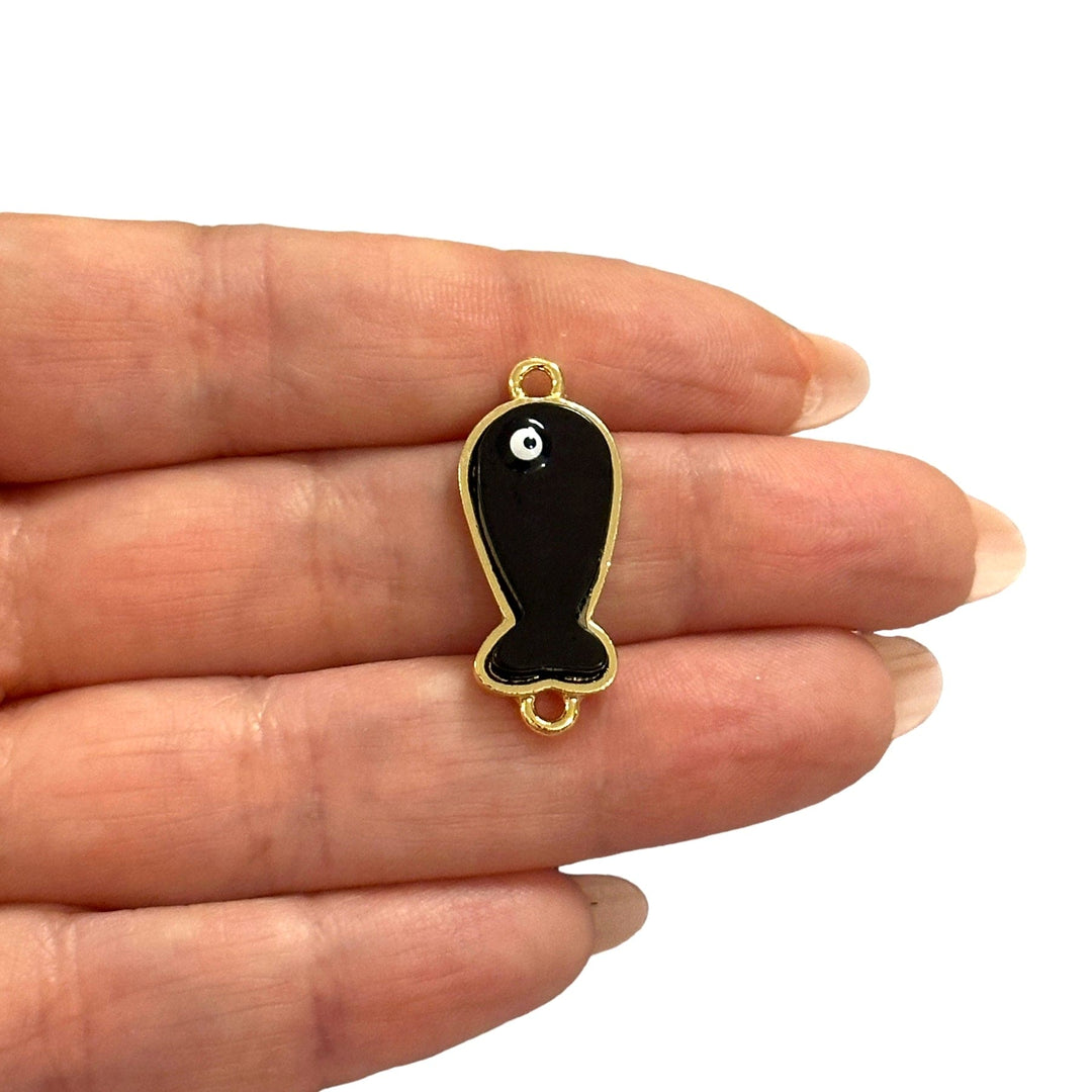 24Kt Gold Plated Brass&amp;Hand Made Resin Fish Double Loop Connector Charm