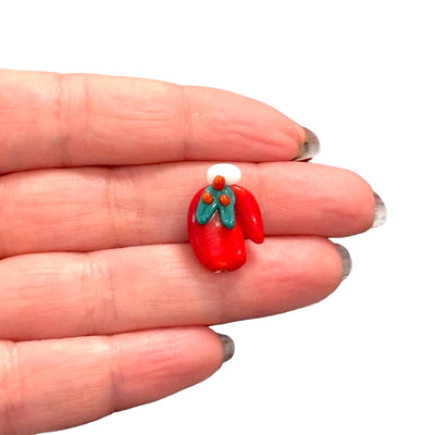 Xmas Glove Hand Made Murano Glass Charm, Vertical Hole Xmas Glove Charm