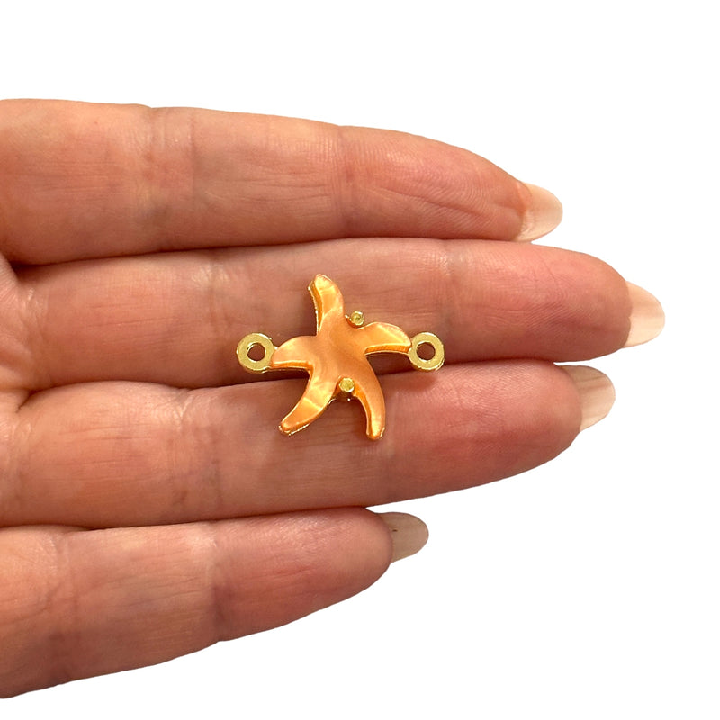 24Kt Gold Plated Brass&Hand Made Resin Starfish Double Loop Connector Charm