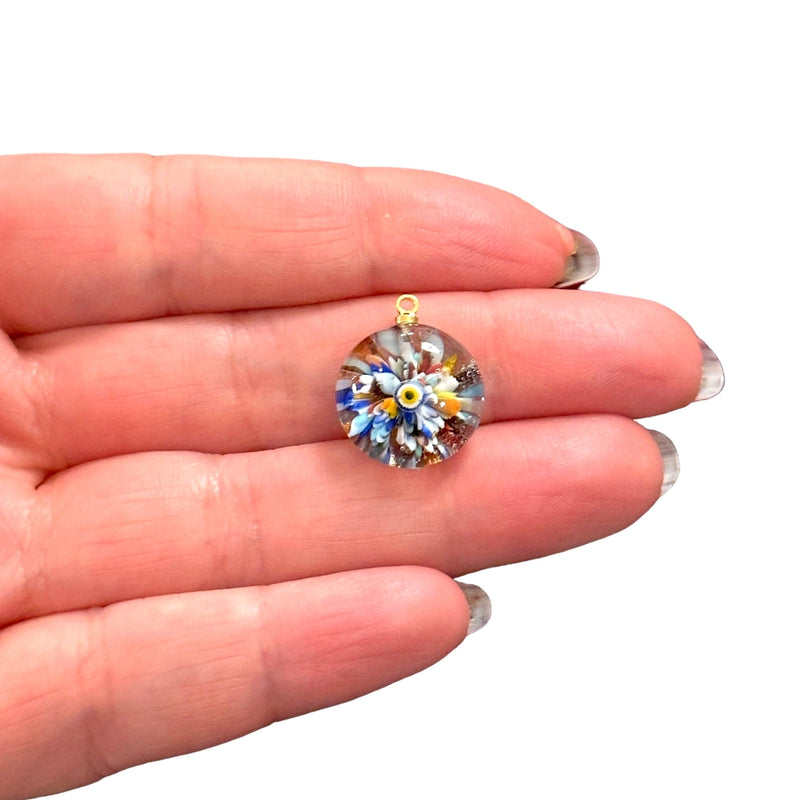 Hand Made Murano Glass Evil Eye Charm With 24Kt Gold Plated Pin