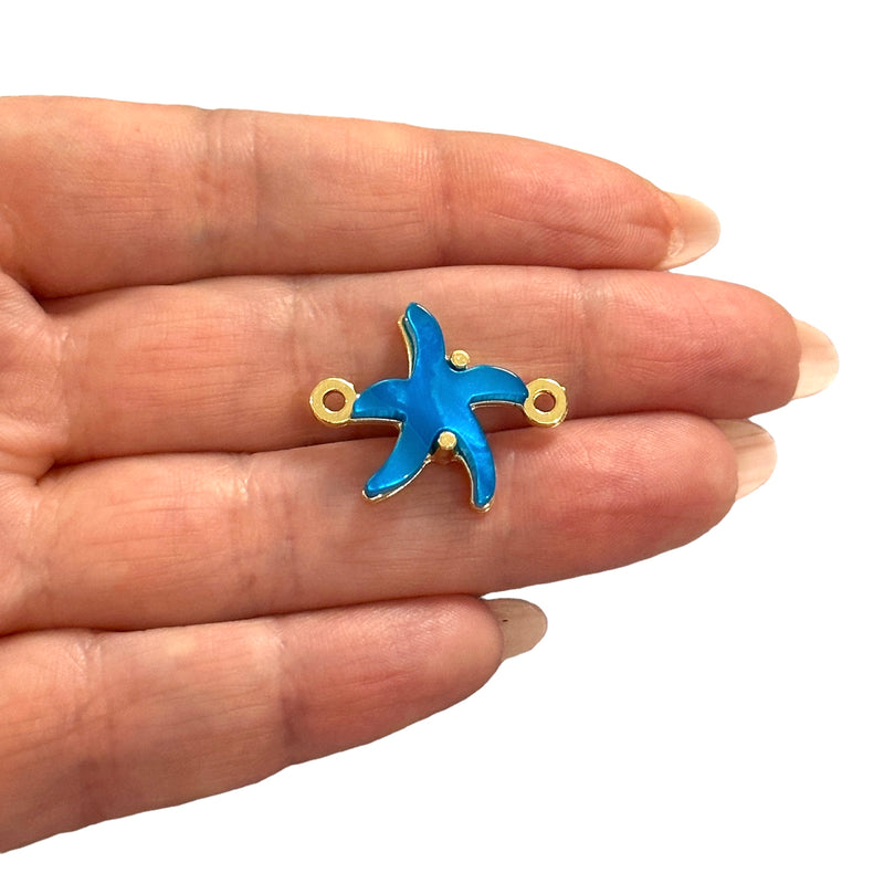 24Kt Gold Plated Brass&Hand Made Resin Starfish Double Loop Connector Charm