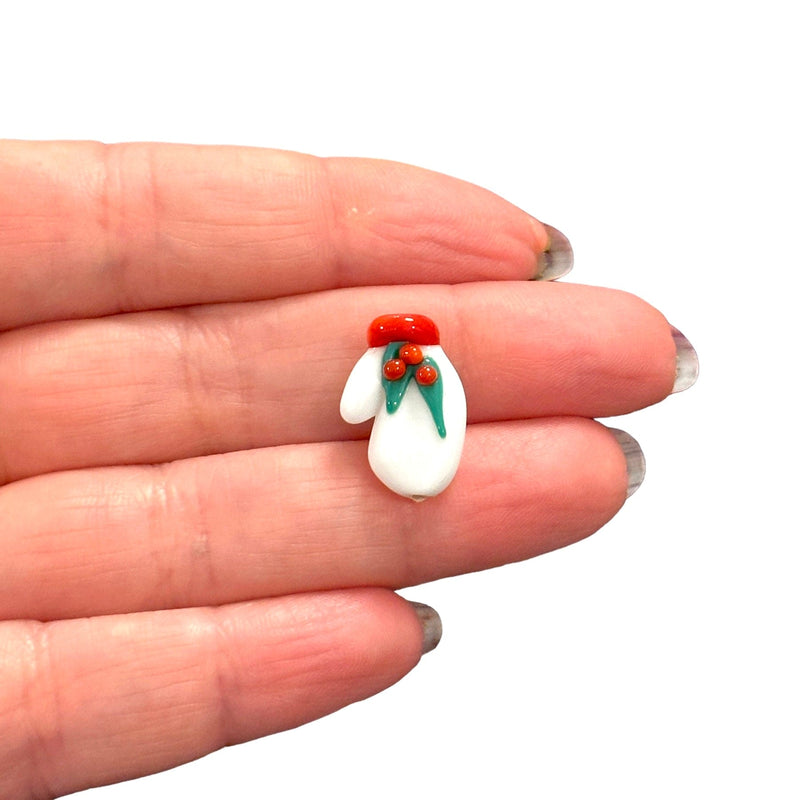 Xmas Glove Hand Made Murano Glass Charm, Vertical Hole Xmas Glove Charm