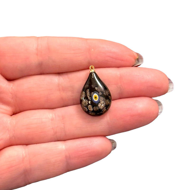 Hand Made Murano Glass Evil Eye Charm With 24Kt Gold Plated Pin