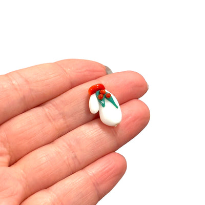 Xmas Glove Hand Made Murano Glass Charm, Vertical Hole Xmas Glove Charm