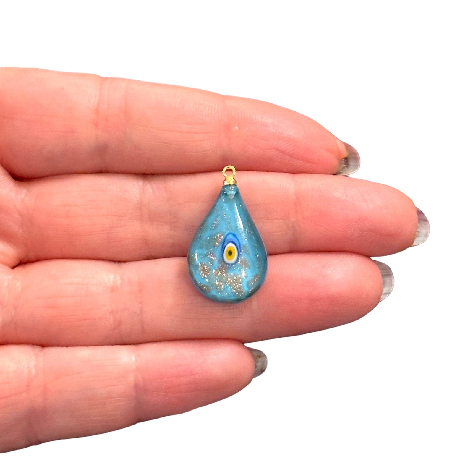 Hand Made Murano Glass Evil Eye Charm With 24Kt Gold Plated Pin