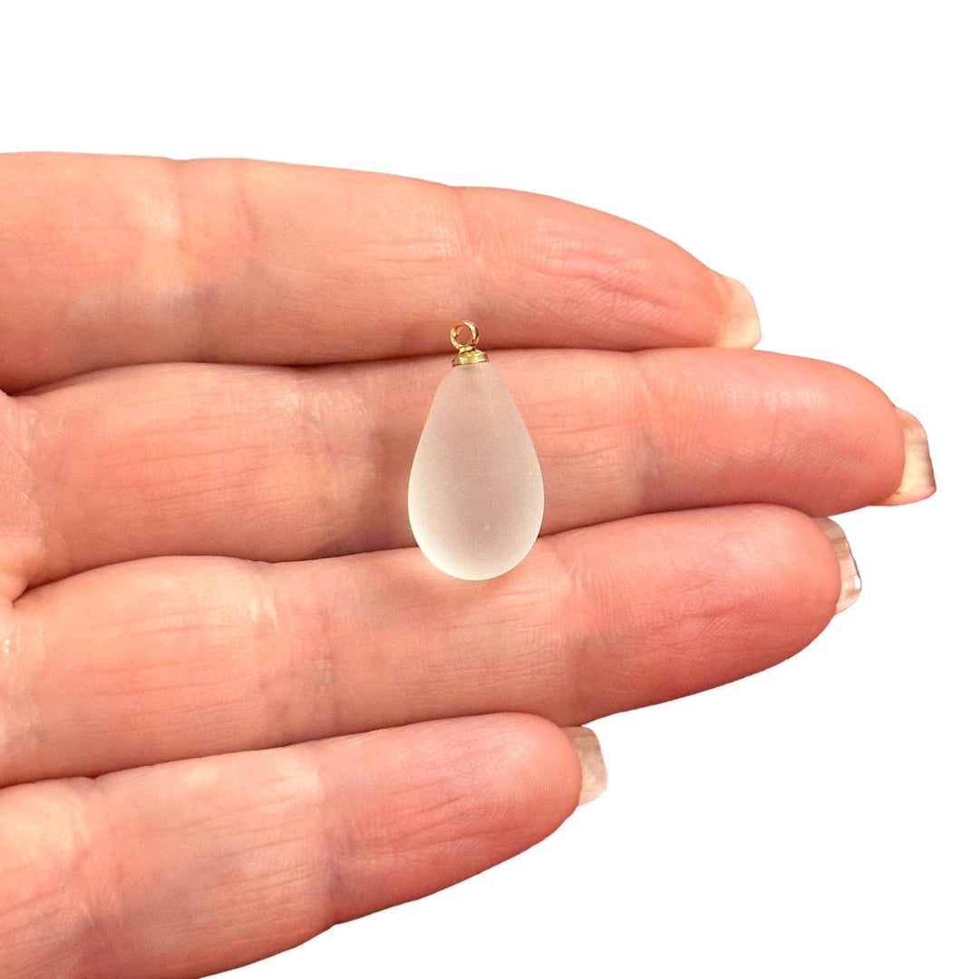 Hand Made Murano Glass Frosted Drop Charm With 24Kt Gold Plated Pin