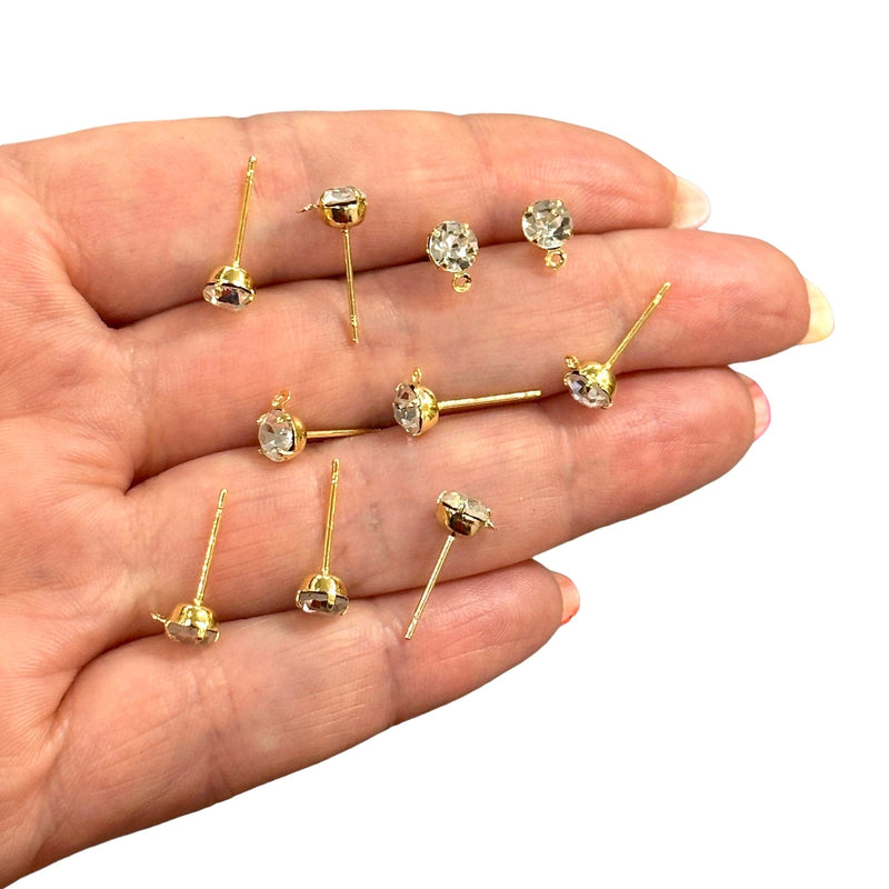 24Kt Gold Plated CZ Post Earring, 5mm CZ Stud Earring With Loop, 10 Pcs in a Pack,NEW!!!