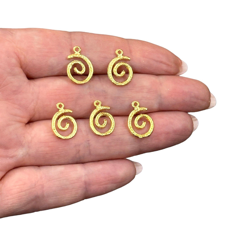 24Kt Matte Gold Plated Spiral Charms, 5 pcs in a pack