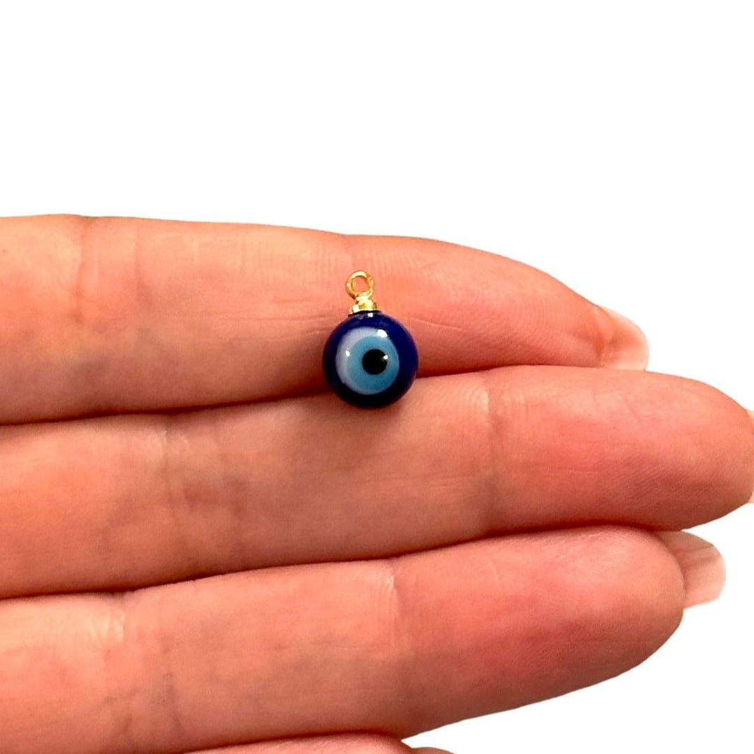 Hand Made Murano Glass 10mm Round Evil Eye Charm with 24Kt Gold Plated Pin