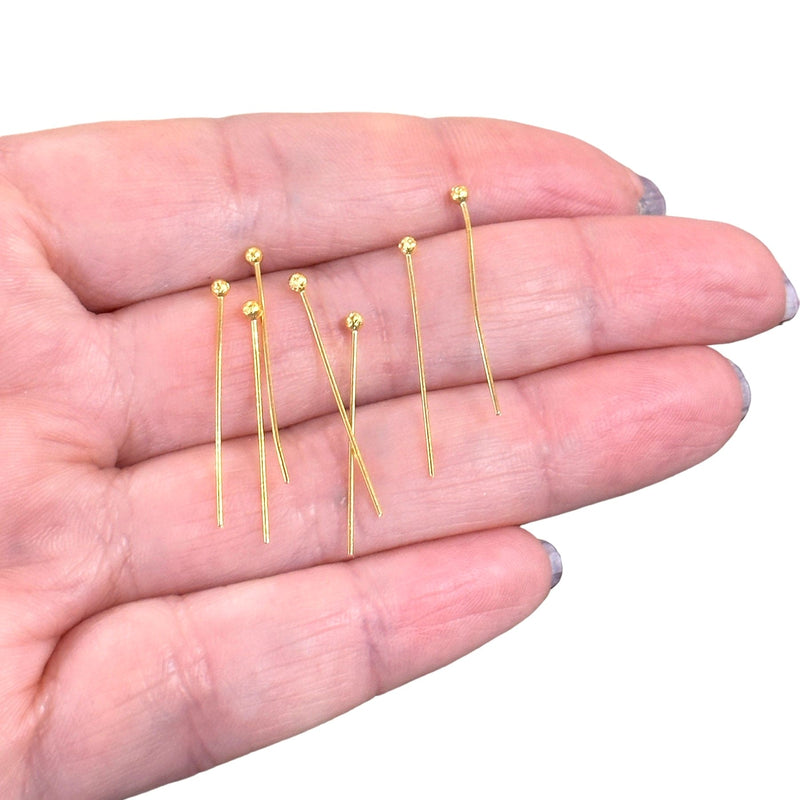 24Kt Gold Plated Ballpoint Headpins, 0.5mm by 25mm, 24Kt Gold Plated Brass Ball Head Pins