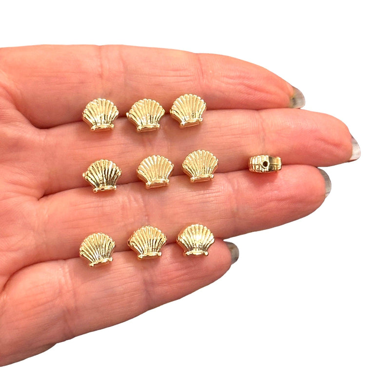 24Kt Shiny Gold Plated Horizontal Hole Oyster Spacer Charms, 10 pcs in a pack