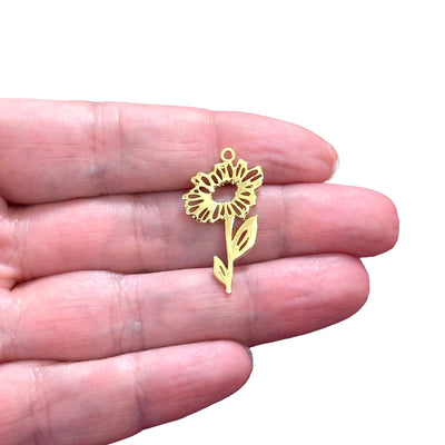 24Kt Gold Plated Birth Flower Charm, Birth Month Flower Pendant, Gold Floral Necklace
