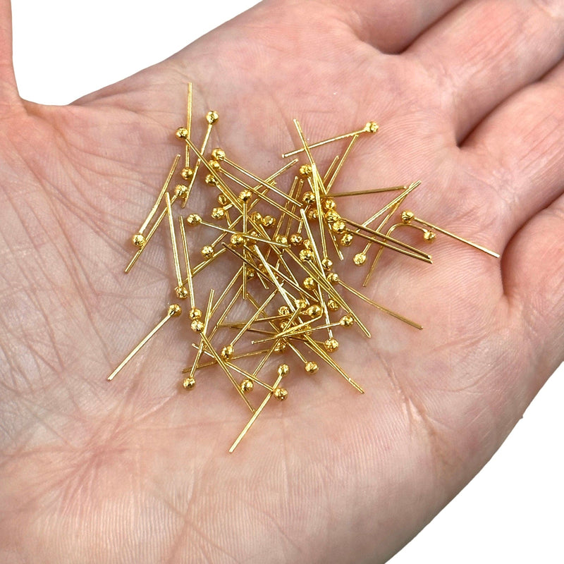 24Kt Gold Plated Ballpoint Headpins, 0.5mm by 15mm, 24Kt Gold Plated Brass Ball Head Pins