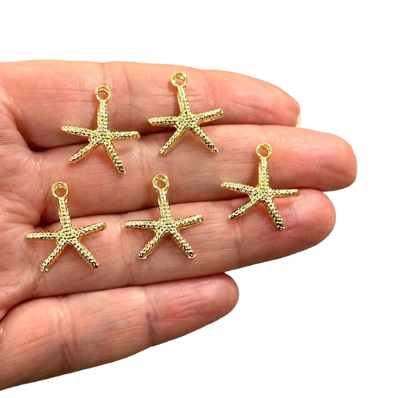 24Kt Shiny Gold Plated Starfish Charms, 5 Pcs in a Pack