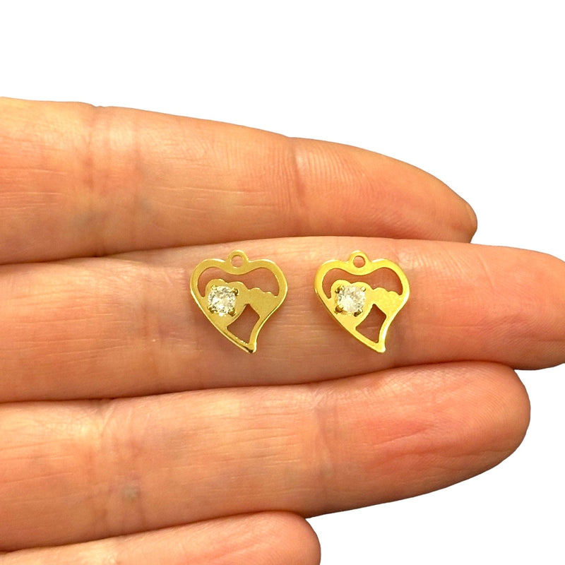 24Kt Gold Plated Cz Heart Charms, 2 pcs in a pack