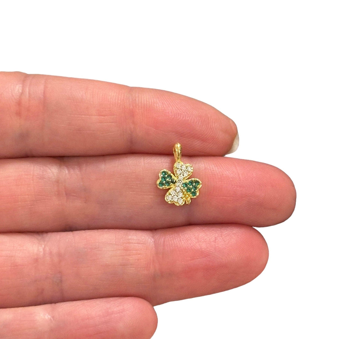 24Kt Gold Plated CZ Micro Pave Clover Charm